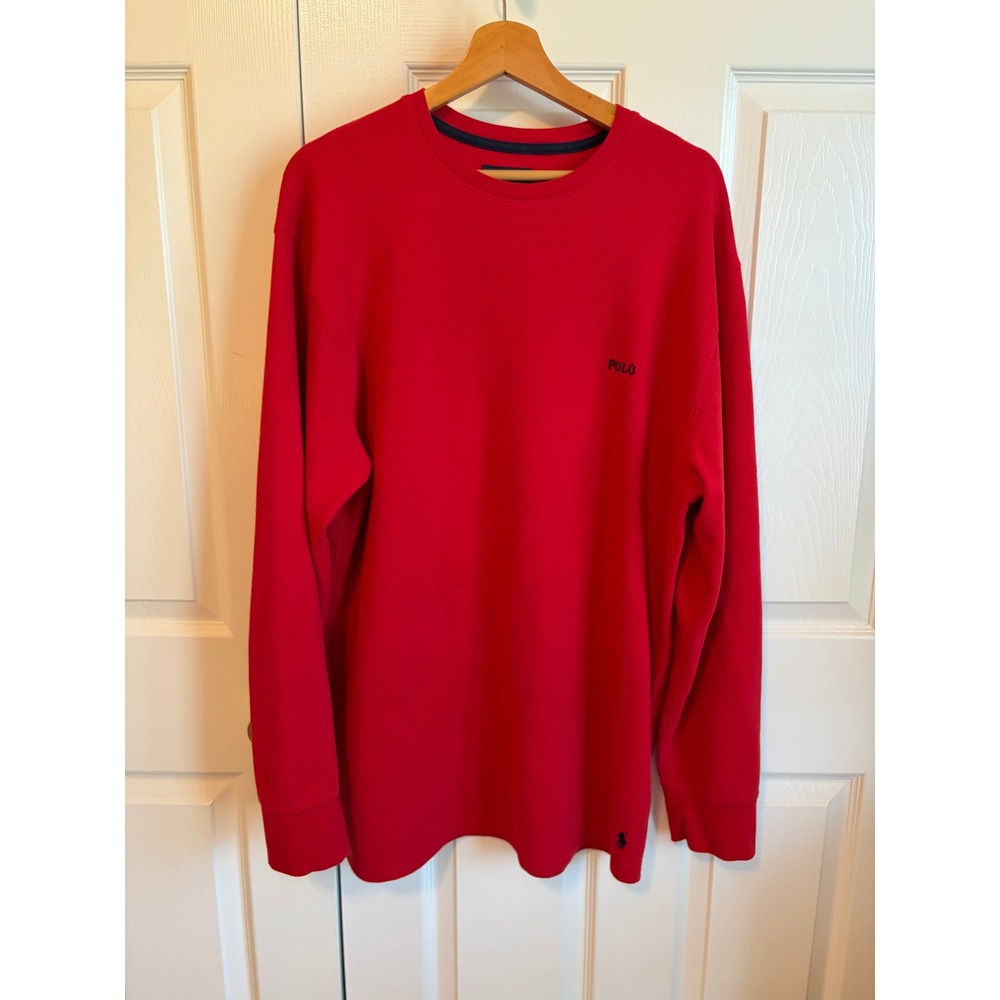 Polo Ralph Lauren Mens 2XT Waffle Knit Thermal Sleep Shirt Red Long Sleeve Logo